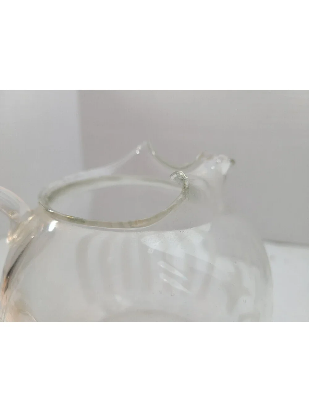 Vintage MC Roly Poly Round Small Clear Pitcher Etched Flowers & Picketts